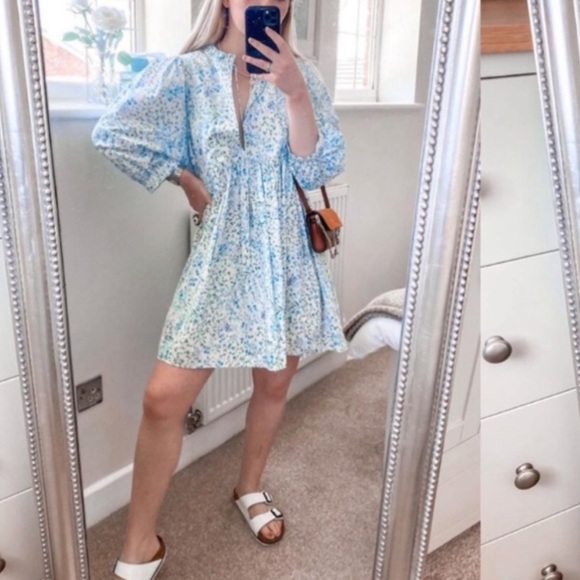 Zara blue printed poplin dress NWT - Picture 4 of 10